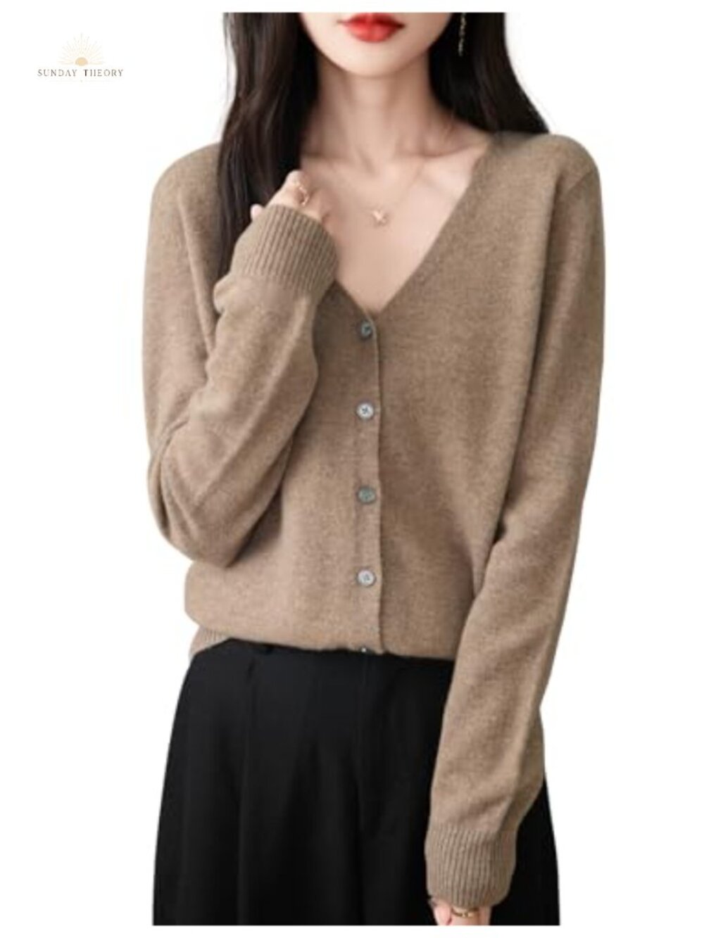 100% Merino Wool V-Neck Cardigan Lightweight Knit Sweater